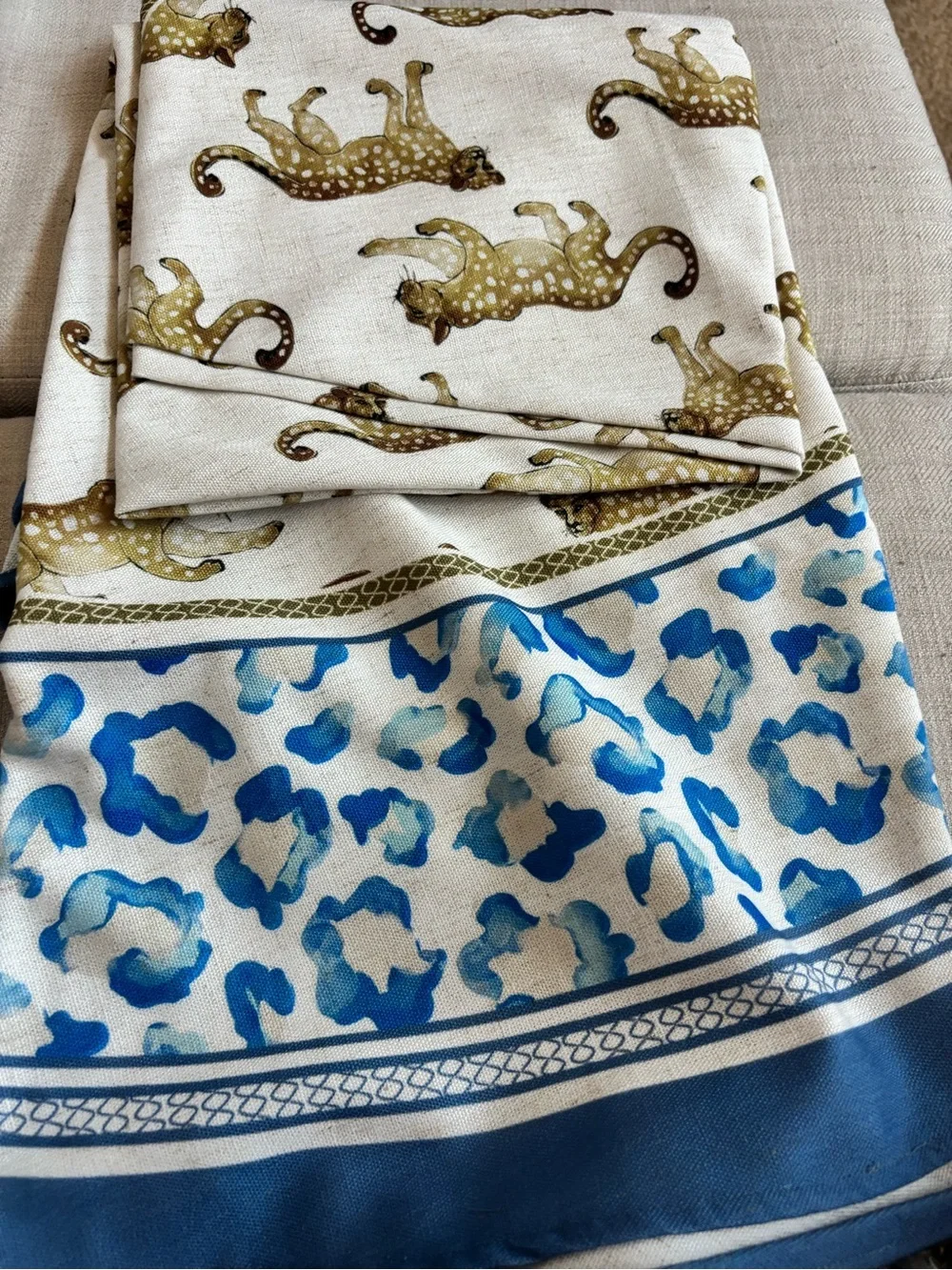 Patdrea Leopard Linen Round Tablecloth 67” Animal Print Dining Cover NWT